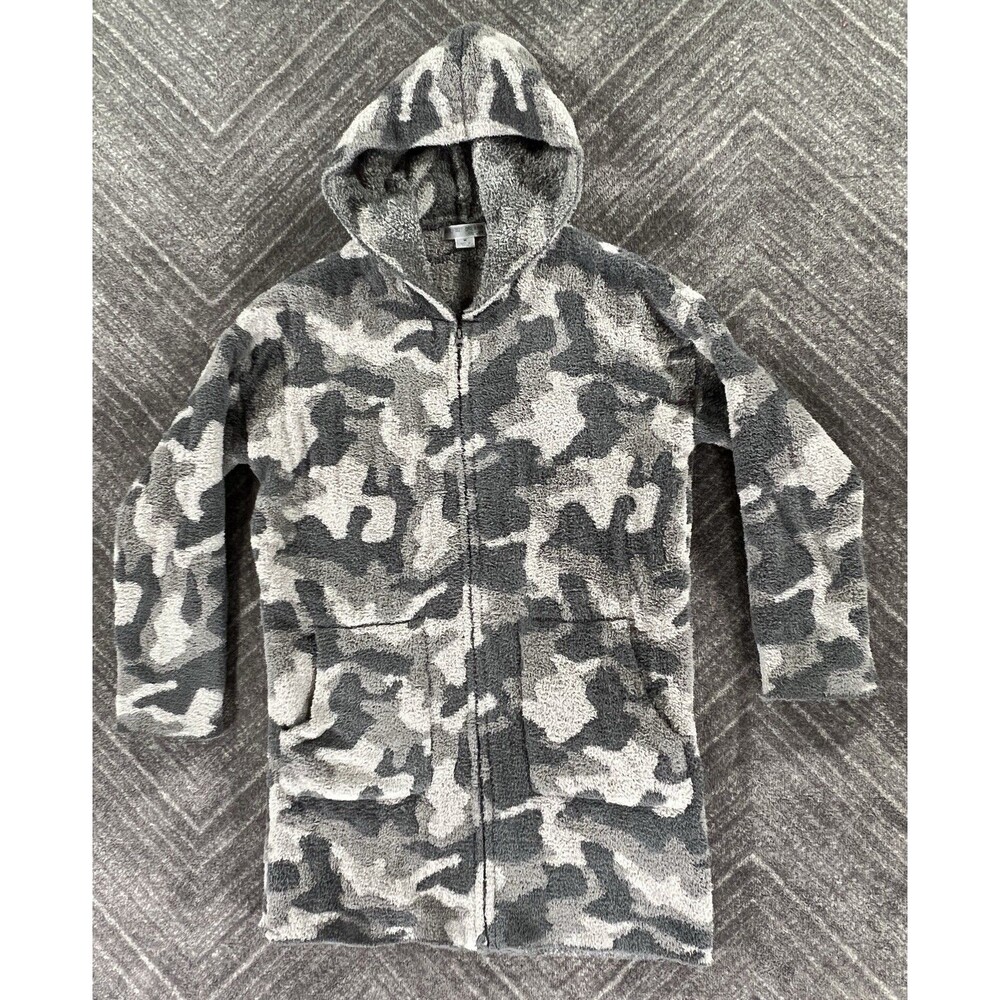 Barefoot Dreams Cozy Chic Long Gray Camouflage Hoodie Cardigan Sz Medium